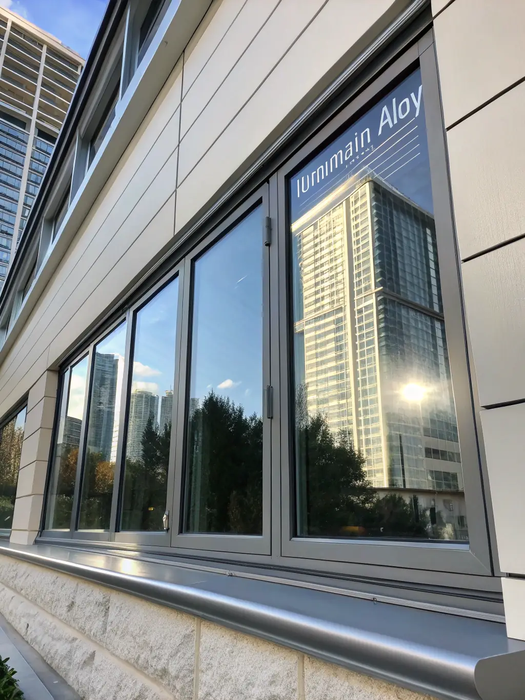 A modern aluminum window frame with sleek lines, highlighting its lightweight yet sturdy properties and resistance to corrosion.