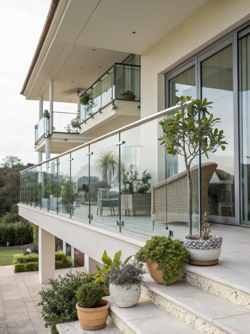 A residential balcony with custom aluminum railings, showcasing how our designs combine safety with aesthetic appeal to complement modern architecture.